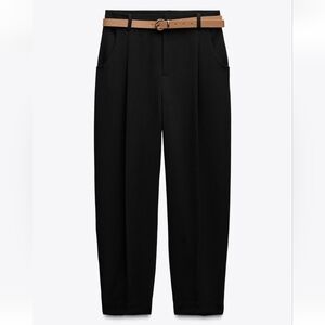 Zara Pleated Pants Trousers With Belt XS Black